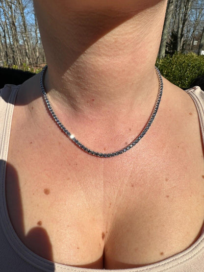 Italiano Silver, Inc. Real Blue Gray MOISSANITE 3mm Tennis Chain 925 Silver Iced Necklace Pass Tester