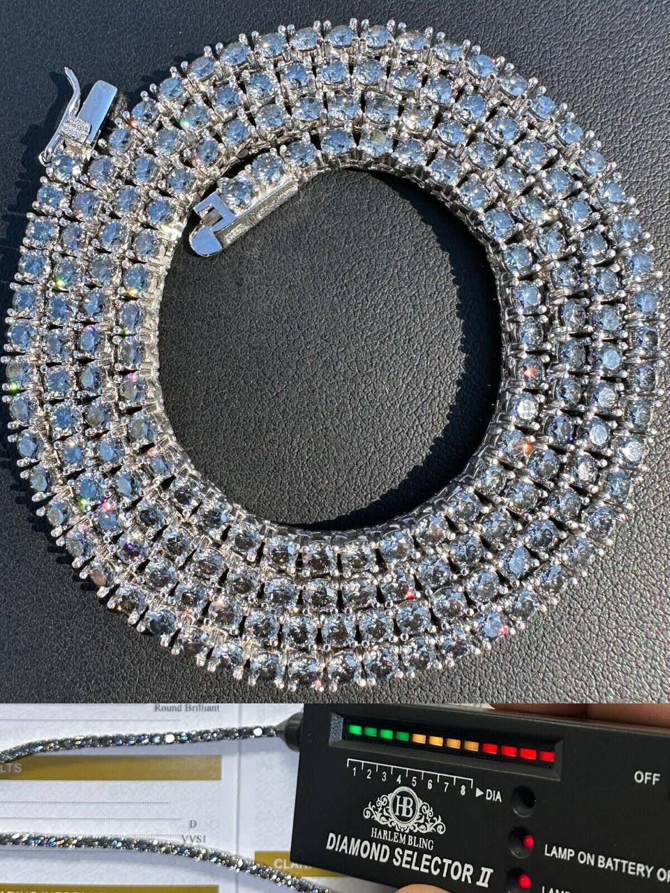 Italiano Silver, Inc. Real Blue Gray MOISSANITE 3mm Tennis Chain 925 Silver Iced Necklace Pass Tester