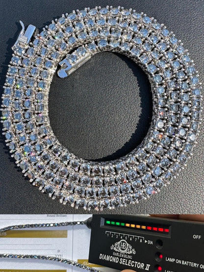 Italiano Silver, Inc. Real Blue Gray MOISSANITE 3mm Tennis Chain 925 Silver Iced Necklace Pass Tester