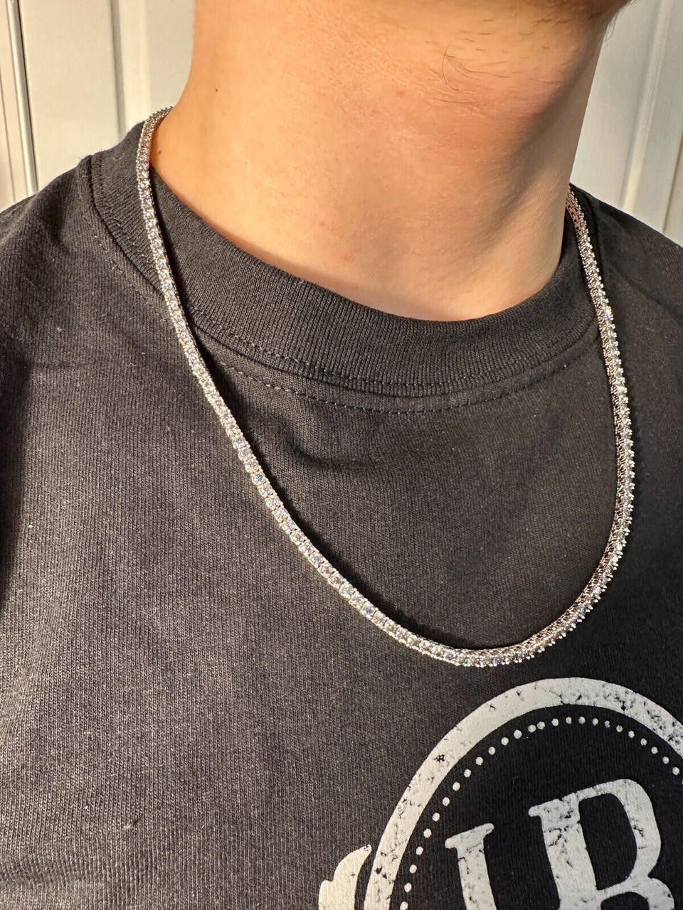 Italiano Silver, Inc. Real Blue Gray MOISSANITE 3mm Tennis Chain 925 Silver Iced Necklace Pass Tester