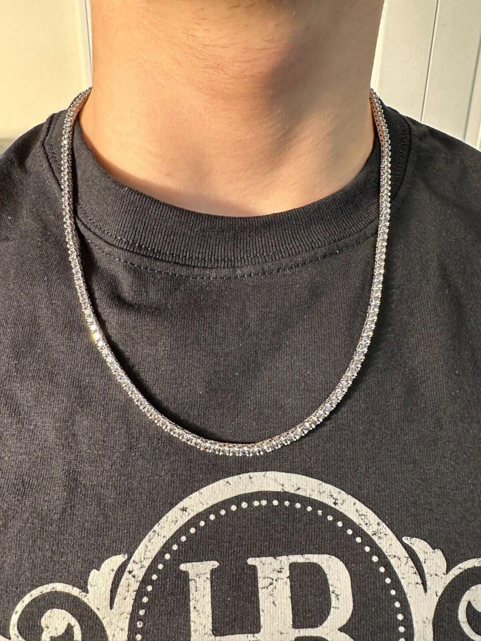 Italiano Silver, Inc. Real Blue Gray MOISSANITE 3mm Tennis Chain 925 Silver Iced Necklace Pass Tester