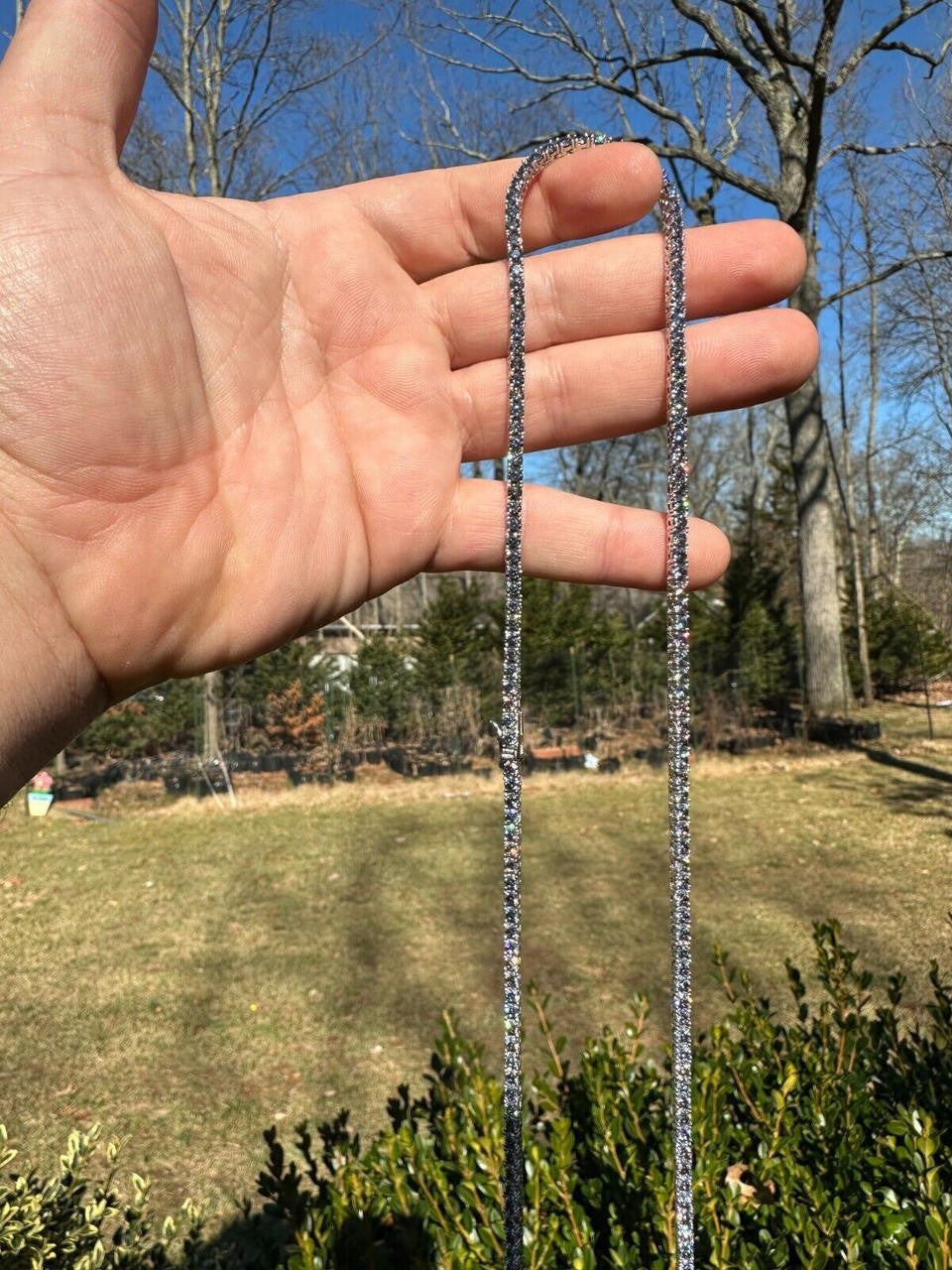 Italiano Silver, Inc. Real Blue Gray MOISSANITE 3mm Tennis Chain 925 Silver Iced Necklace Pass Tester