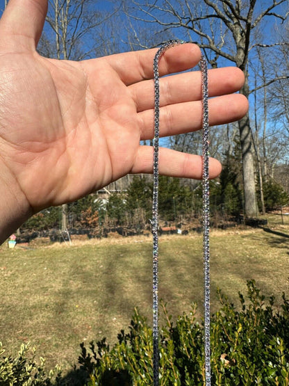 Italiano Silver, Inc. Real Blue Gray MOISSANITE 3mm Tennis Chain 925 Silver Iced Necklace Pass Tester