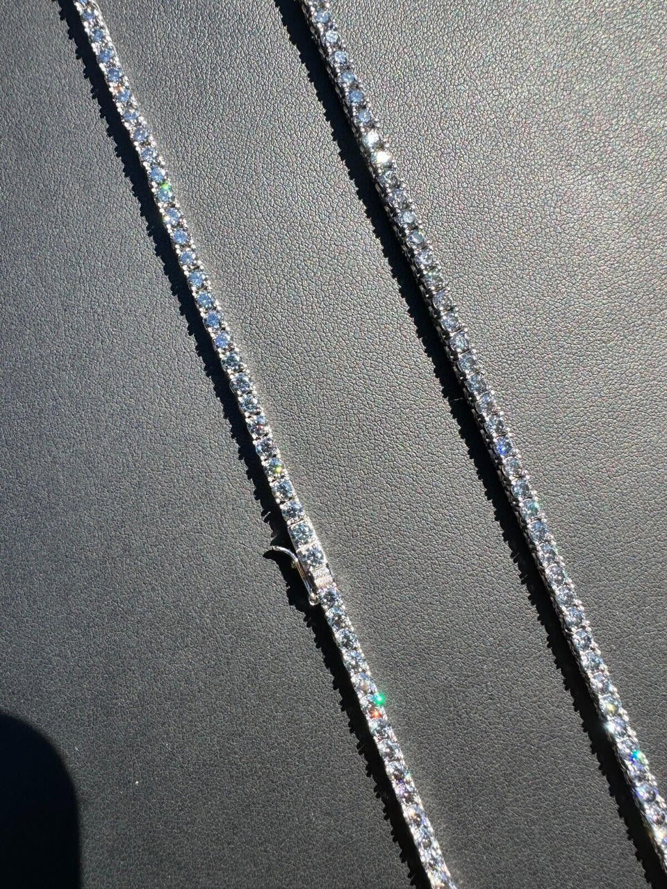 Italiano Silver, Inc. Real Blue Gray MOISSANITE 3mm Tennis Chain 925 Silver Iced Necklace Pass Tester