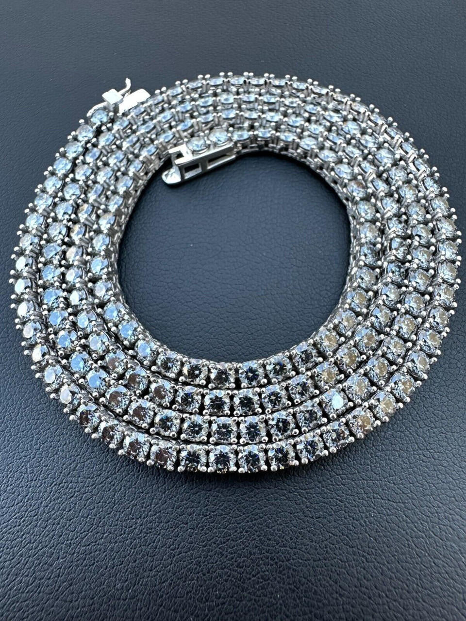 Italiano Silver, Inc. Real Blue Gray MOISSANITE 3mm Tennis Chain 925 Silver Iced Necklace Pass Tester