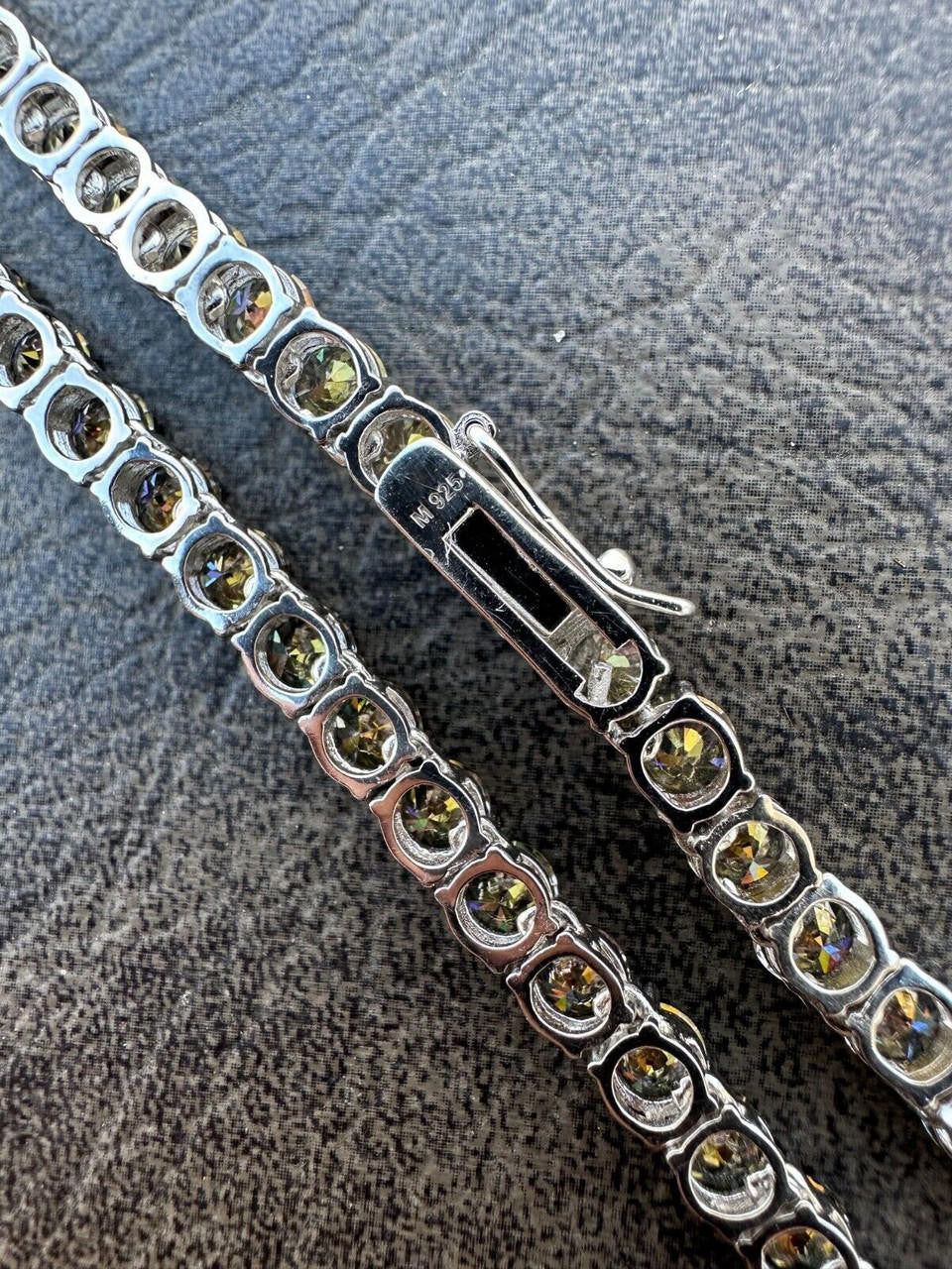 Italiano Silver, Inc. Real Blue Gray MOISSANITE 5mm Tennis Chain 925 Silver Iced Necklace Pass Tester