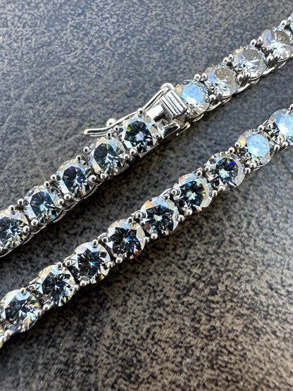 Italiano Silver, Inc. Real Blue Gray MOISSANITE 5mm Tennis Chain 925 Silver Iced Necklace Pass Tester
