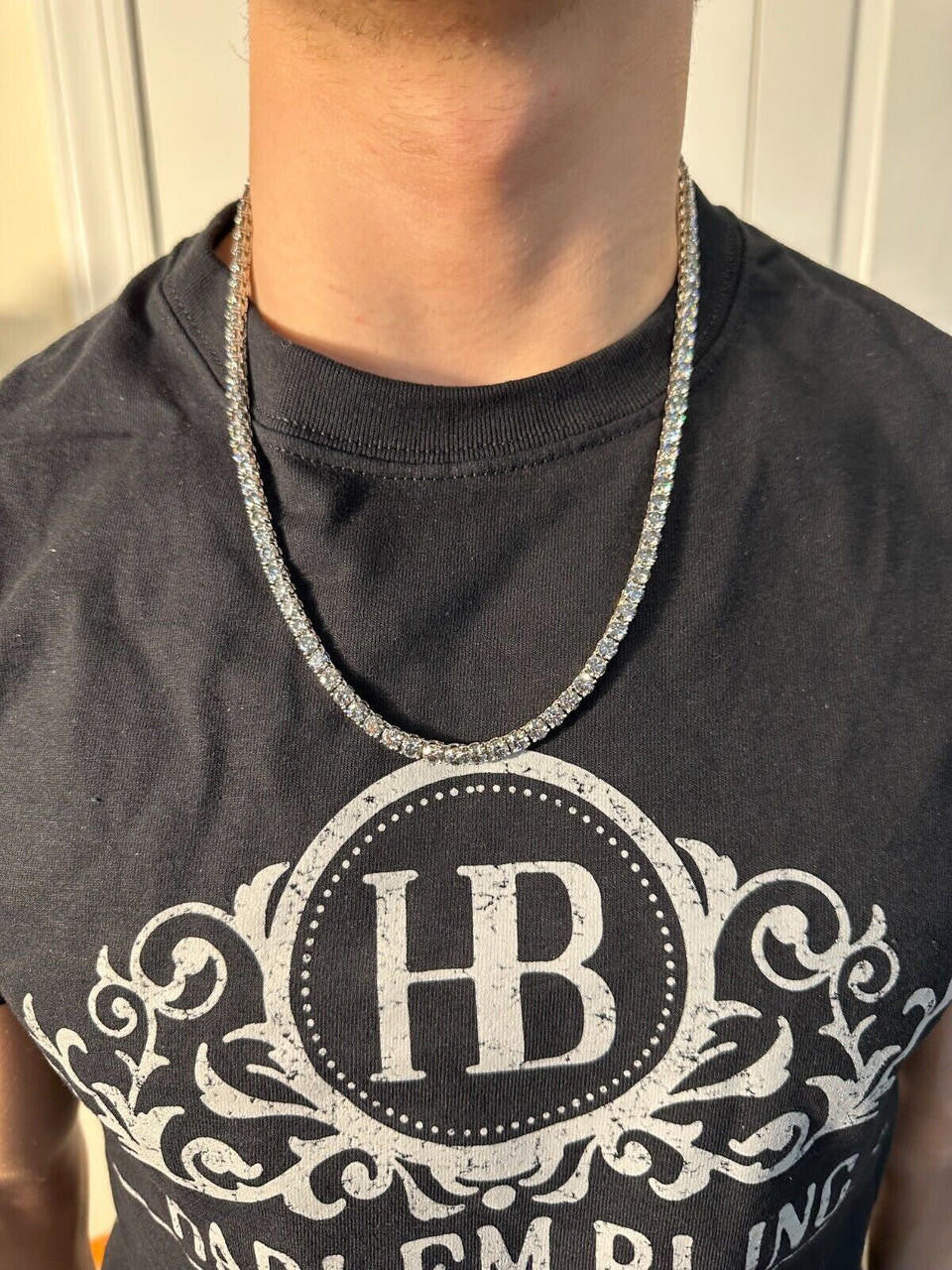 Italiano Silver, Inc. Real Blue Gray MOISSANITE 5mm Tennis Chain 925 Silver Iced Necklace Pass Tester