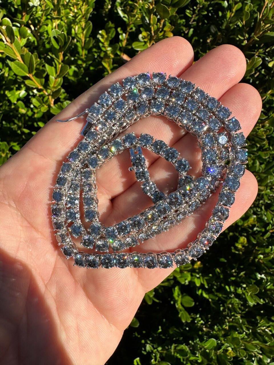 Italiano Silver, Inc. Real Blue Gray MOISSANITE 5mm Tennis Chain 925 Silver Iced Necklace Pass Tester