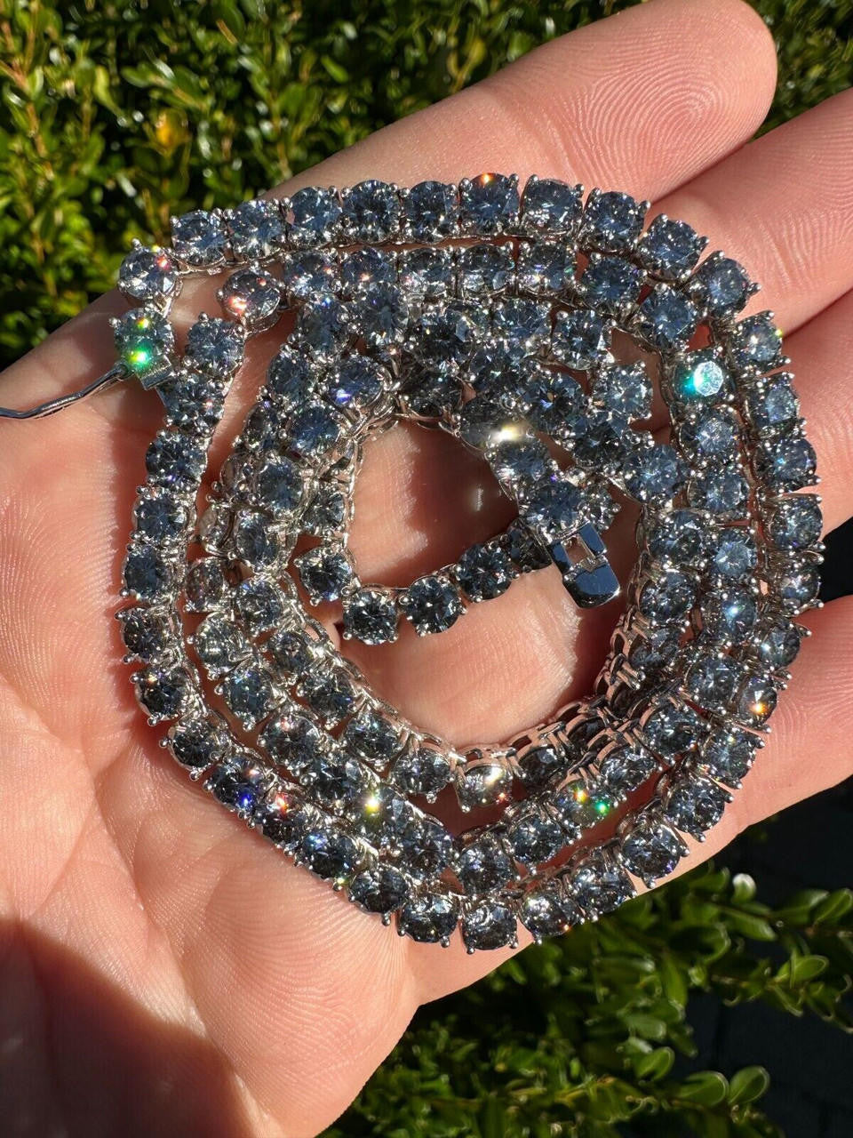 Italiano Silver, Inc. Real Blue Gray MOISSANITE 5mm Tennis Chain 925 Silver Iced Necklace Pass Tester