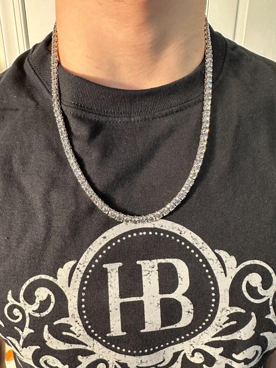 Italiano Silver, Inc. Real Blue Gray MOISSANITE 5mm Tennis Chain 925 Silver Iced Necklace Pass Tester