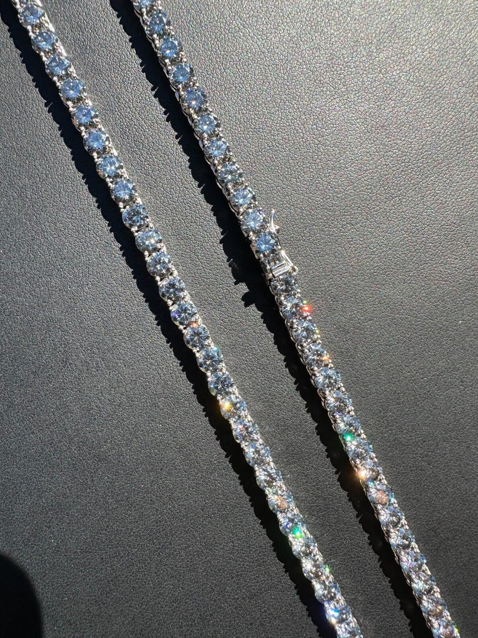 Italiano Silver, Inc. Real Blue Gray MOISSANITE 5mm Tennis Chain 925 Silver Iced Necklace Pass Tester