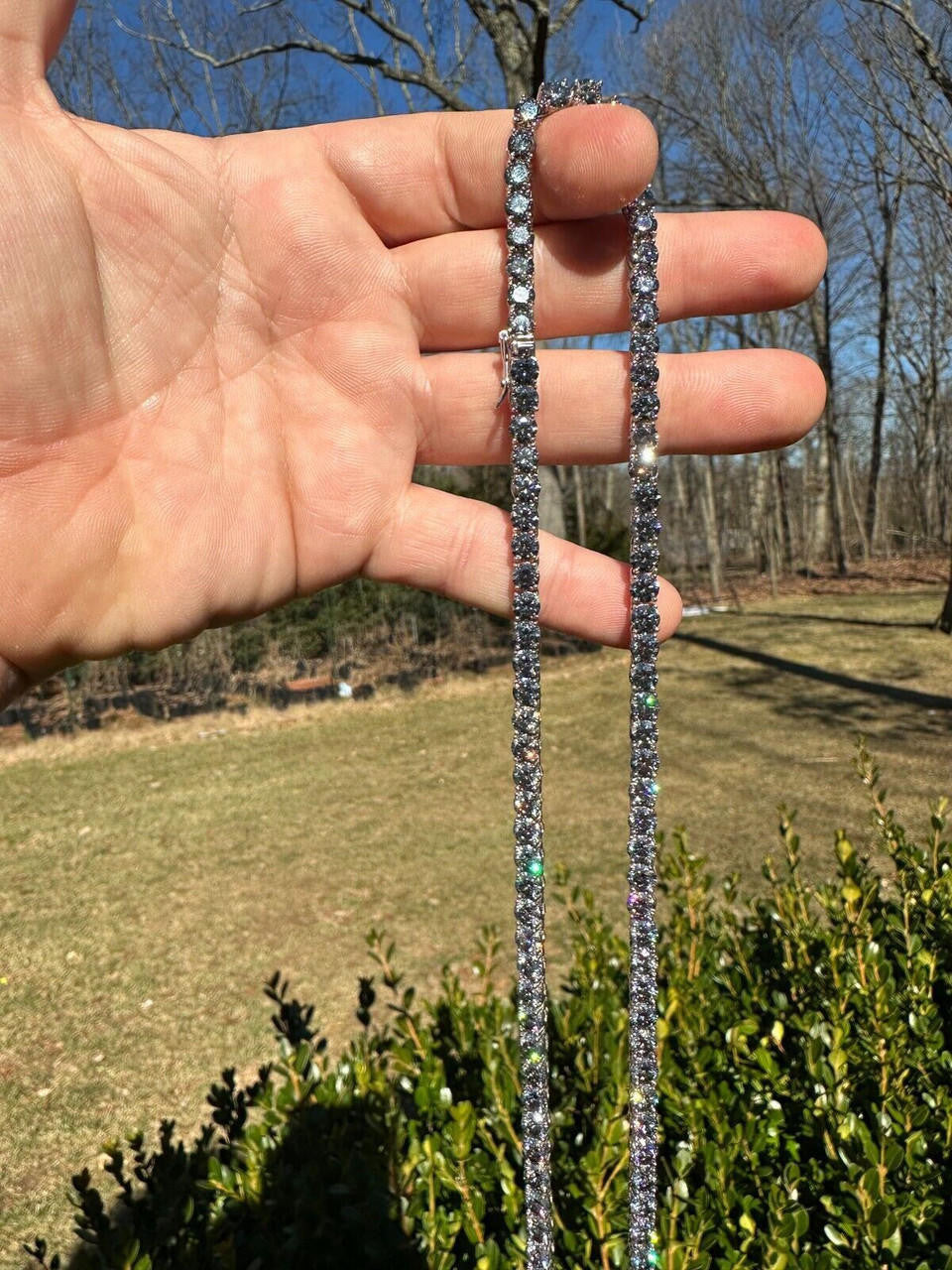 Italiano Silver, Inc. Real Blue Gray MOISSANITE 5mm Tennis Chain 925 Silver Iced Necklace Pass Tester