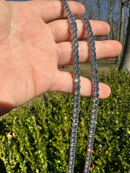 Italiano Silver, Inc. Real Blue Gray MOISSANITE 5mm Tennis Chain 925 Silver Iced Necklace Pass Tester