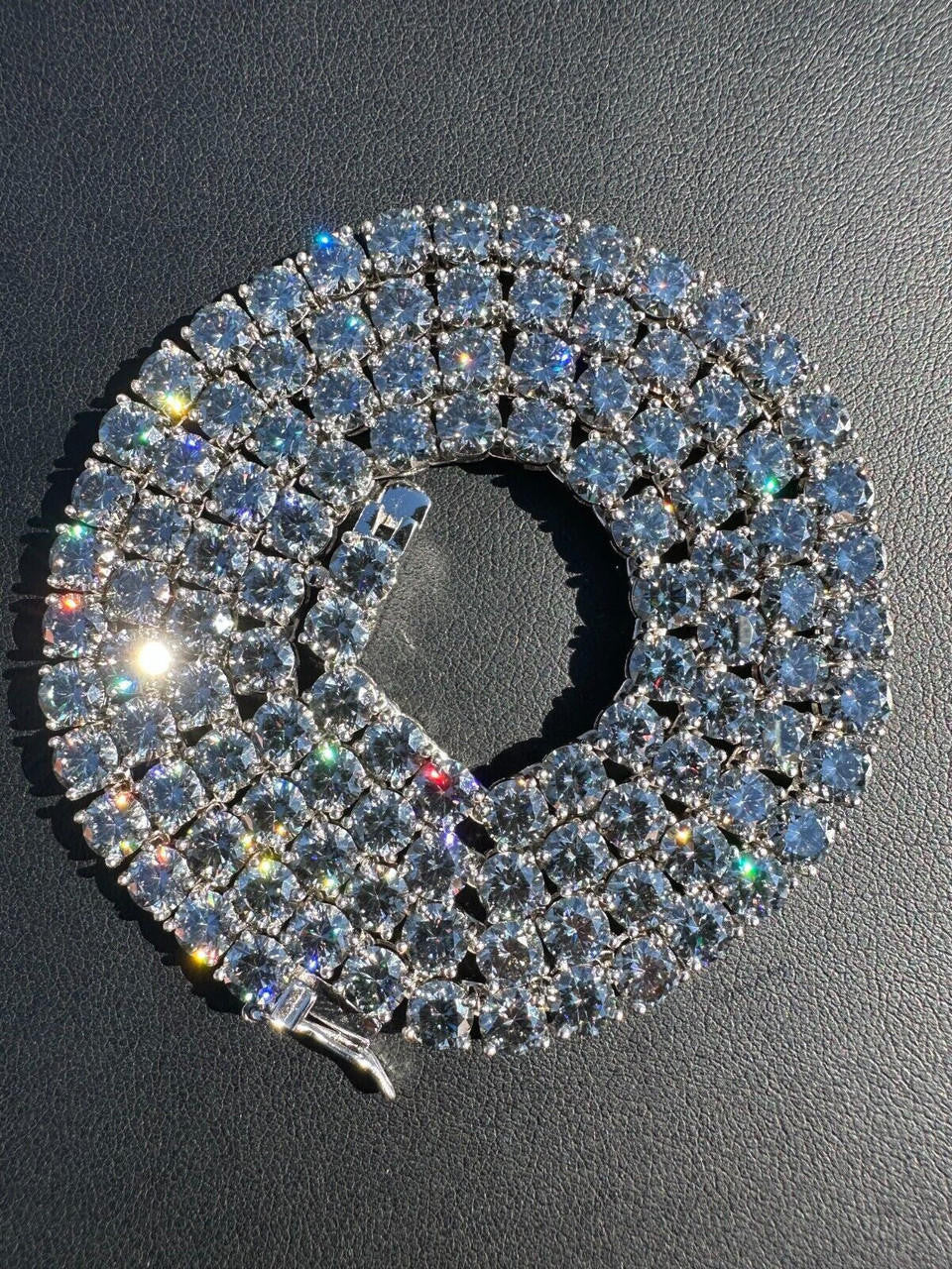 Italiano Silver, Inc. Real Blue Gray MOISSANITE 5mm Tennis Chain 925 Silver Iced Necklace Pass Tester