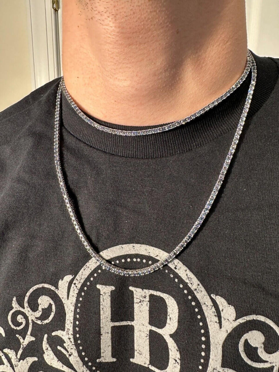 Italiano Silver, Inc. Real Blue MOISSANITE 3mm Tennis Chain 925 Silver Iced Necklace Pass Diamond Test