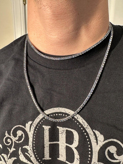 Italiano Silver, Inc. Real Blue MOISSANITE 3mm Tennis Chain 925 Silver Iced Necklace Pass Diamond Test