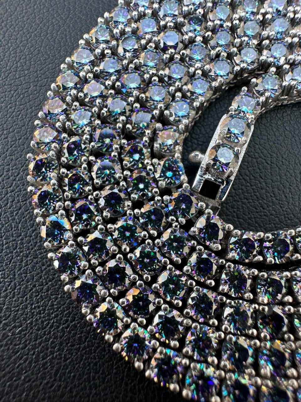 Italiano Silver, Inc. Real Blue MOISSANITE 3mm Tennis Chain 925 Silver Iced Necklace Pass Diamond Test