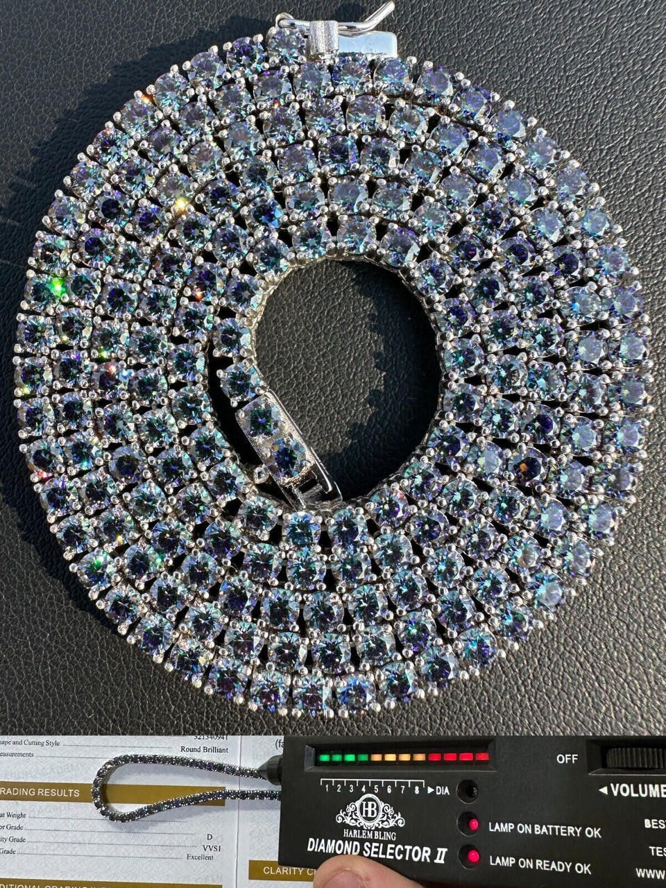 Italiano Silver, Inc. Real Blue MOISSANITE 3mm Tennis Chain 925 Silver Iced Necklace Pass Diamond Test