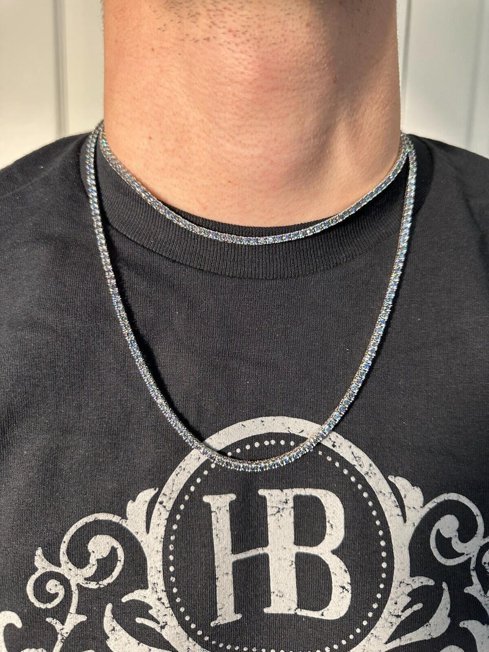 Italiano Silver, Inc. Real Blue MOISSANITE 3mm Tennis Chain 925 Silver Iced Necklace Pass Diamond Test