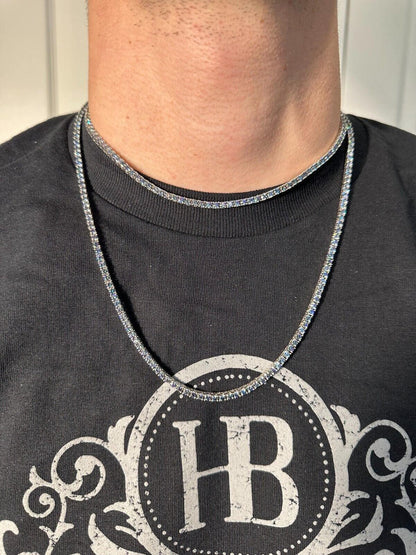 Italiano Silver, Inc. Real Blue MOISSANITE 3mm Tennis Chain 925 Silver Iced Necklace Pass Diamond Test