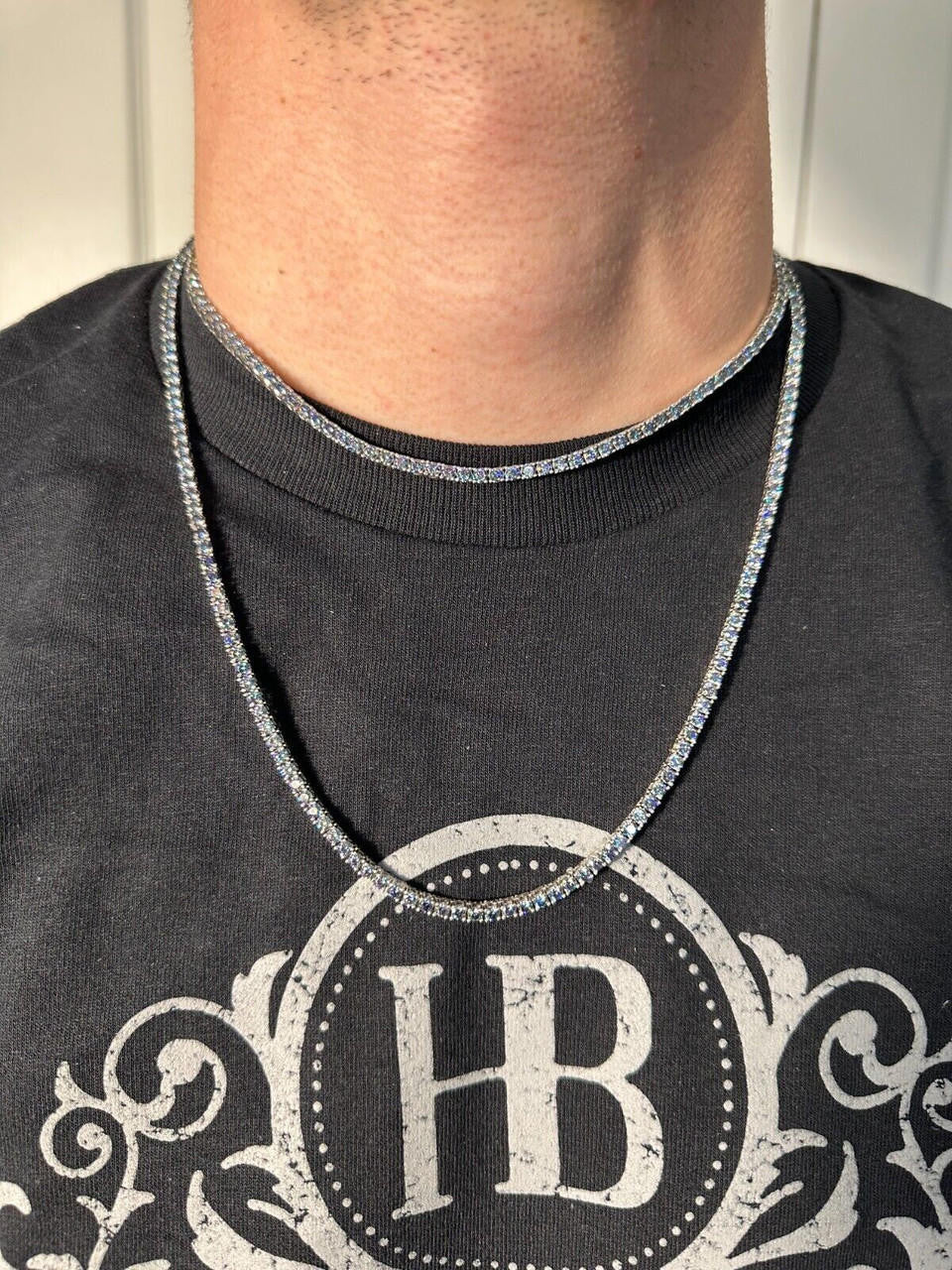 Italiano Silver, Inc. Real Blue MOISSANITE 3mm Tennis Chain 925 Silver Iced Necklace Pass Diamond Test