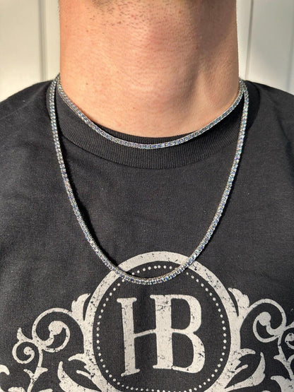 Italiano Silver, Inc. Real Blue MOISSANITE 3mm Tennis Chain 925 Silver Iced Necklace Pass Diamond Test