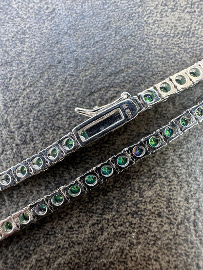 Italiano Silver, Inc. Real Blue MOISSANITE 3mm Tennis Chain 925 Silver Iced Necklace Pass Diamond Test