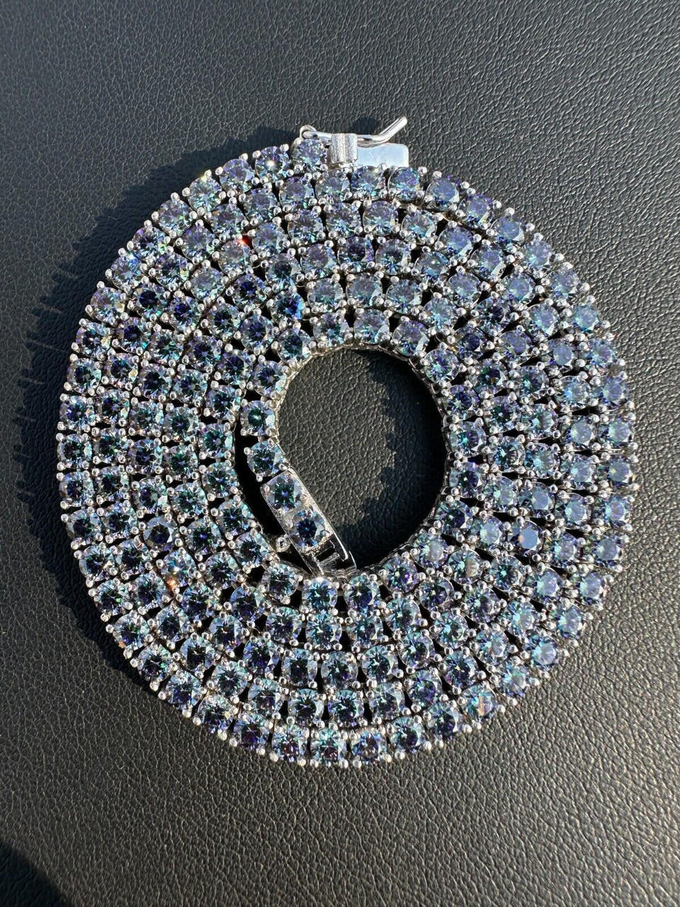 Italiano Silver, Inc. Real Blue MOISSANITE 3mm Tennis Chain 925 Silver Iced Necklace Pass Diamond Test