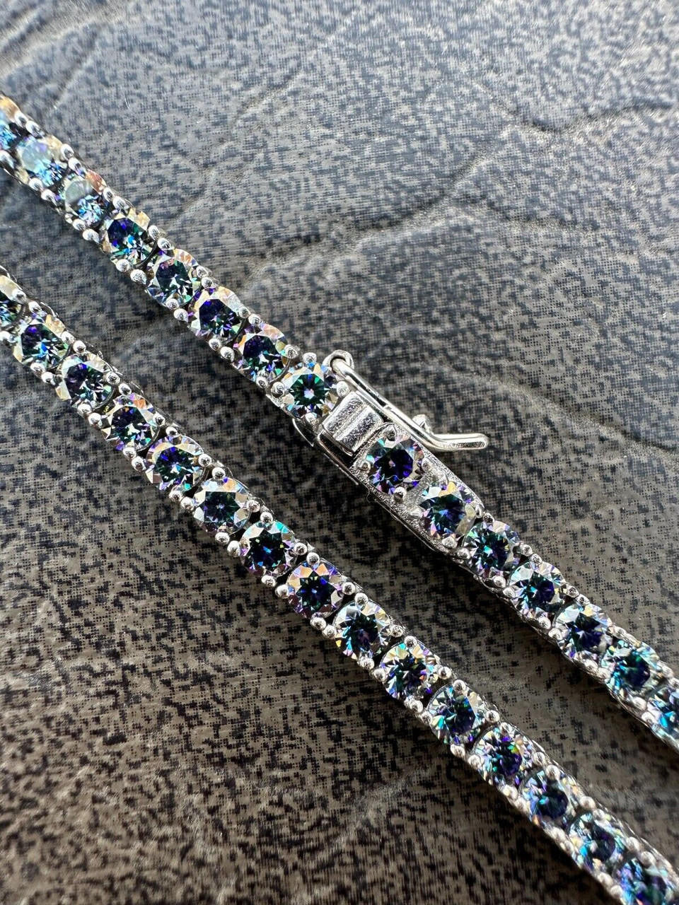 Italiano Silver, Inc. Real Blue MOISSANITE 3mm Tennis Chain 925 Silver Iced Necklace Pass Diamond Test