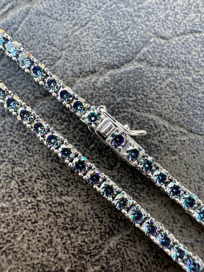 Italiano Silver, Inc. Real Blue MOISSANITE 3mm Tennis Chain 925 Silver Iced Necklace Pass Diamond Test