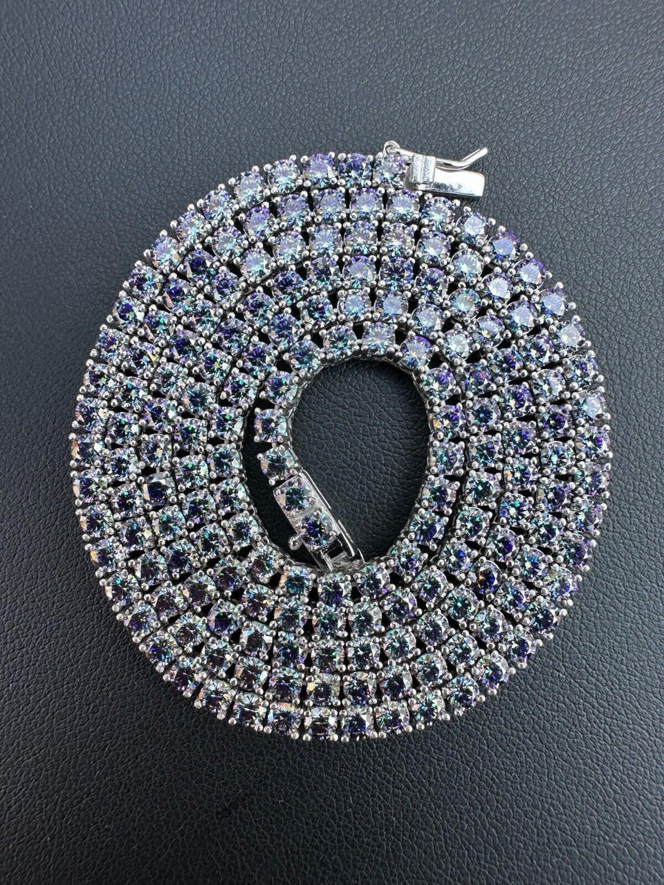 Italiano Silver, Inc. Real Blue MOISSANITE 3mm Tennis Chain 925 Silver Iced Necklace Pass Diamond Test