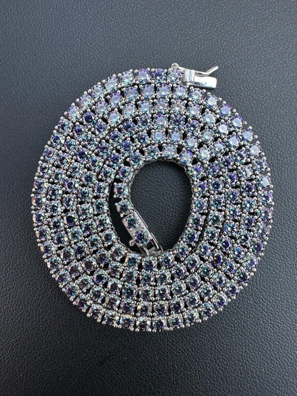 Italiano Silver, Inc. Real Blue MOISSANITE 3mm Tennis Chain 925 Silver Iced Necklace Pass Diamond Test