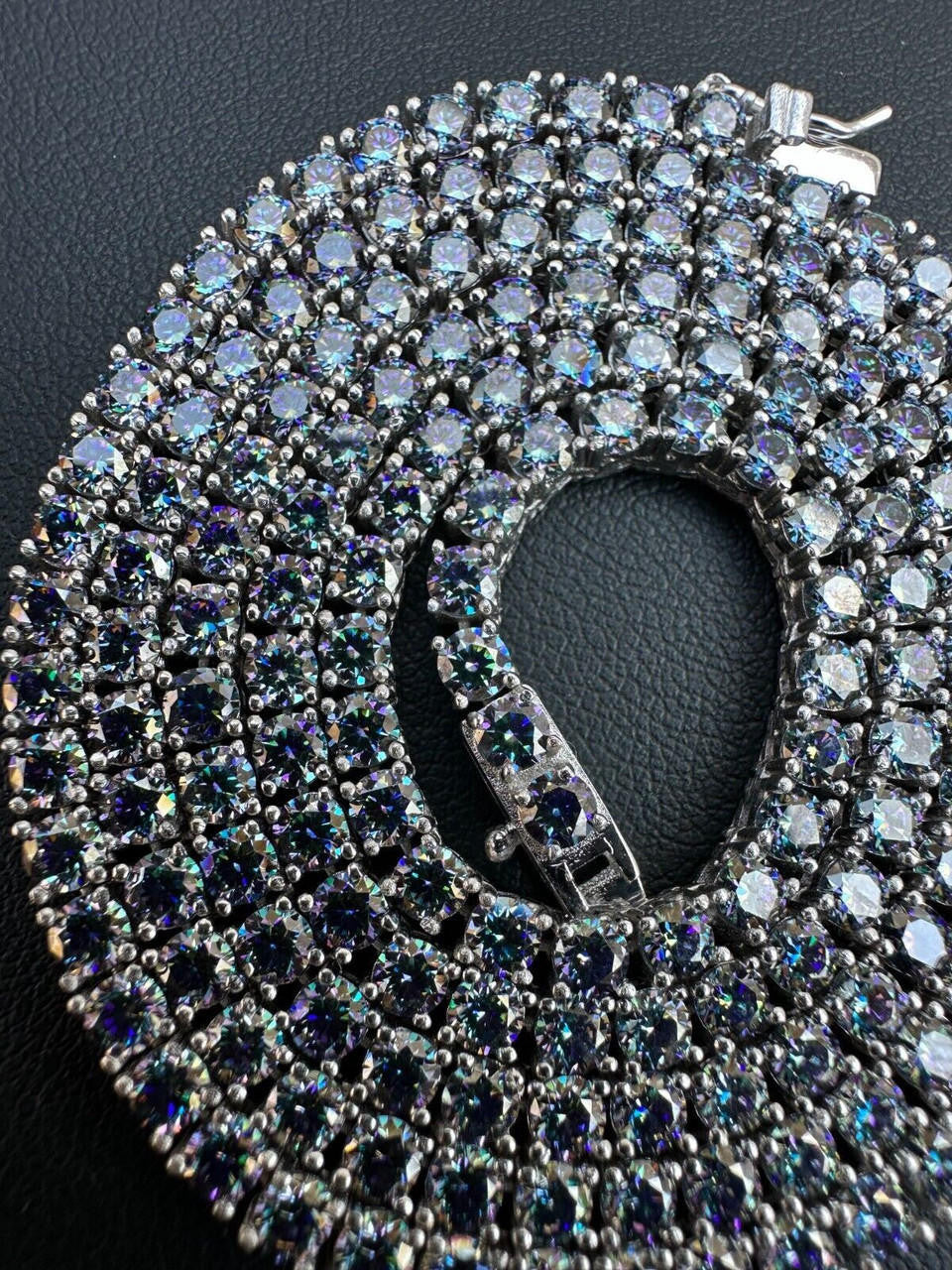 Italiano Silver, Inc. Real Blue MOISSANITE 3mm Tennis Chain 925 Silver Iced Necklace Pass Diamond Test