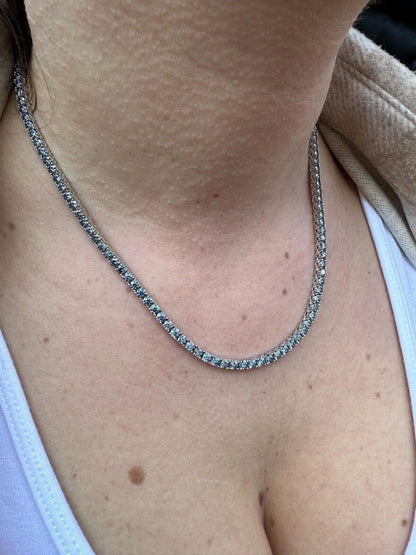 Italiano Silver, Inc. Real Blue MOISSANITE 3mm Tennis Chain 925 Silver Iced Necklace Pass Diamond Test