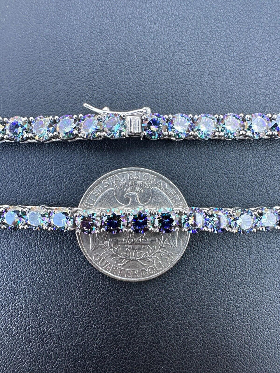 Italiano Silver, Inc. Real Blue MOISSANITE 5mm Tennis Chain 925 Silver Iced Necklace Pass Diamond Test