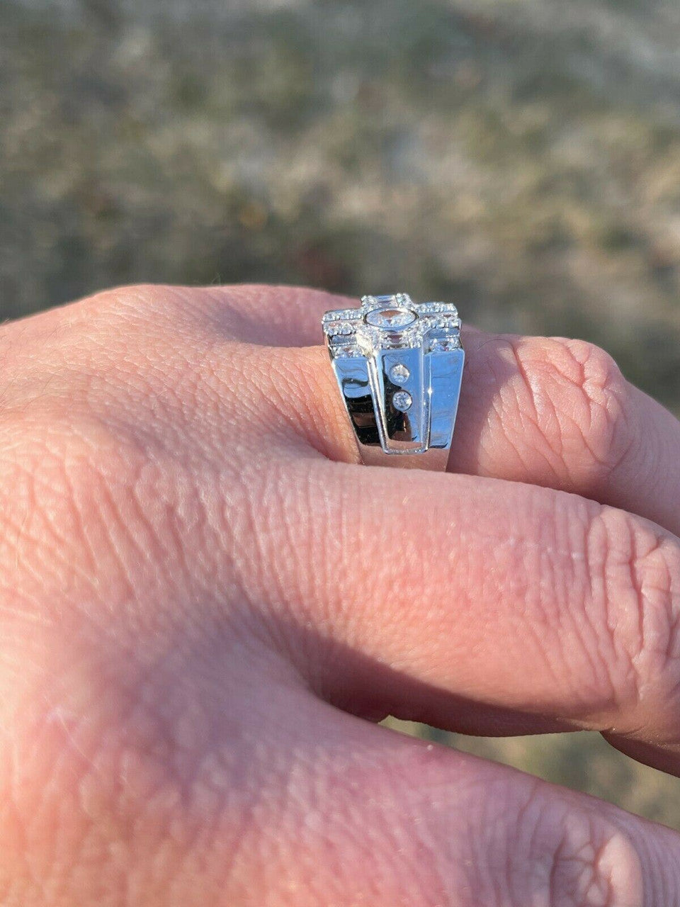 Italiano Silver, Inc Real Genuine 925 Silver Diamond Iced Baguette Mens Pinky Square Hip Hop RING