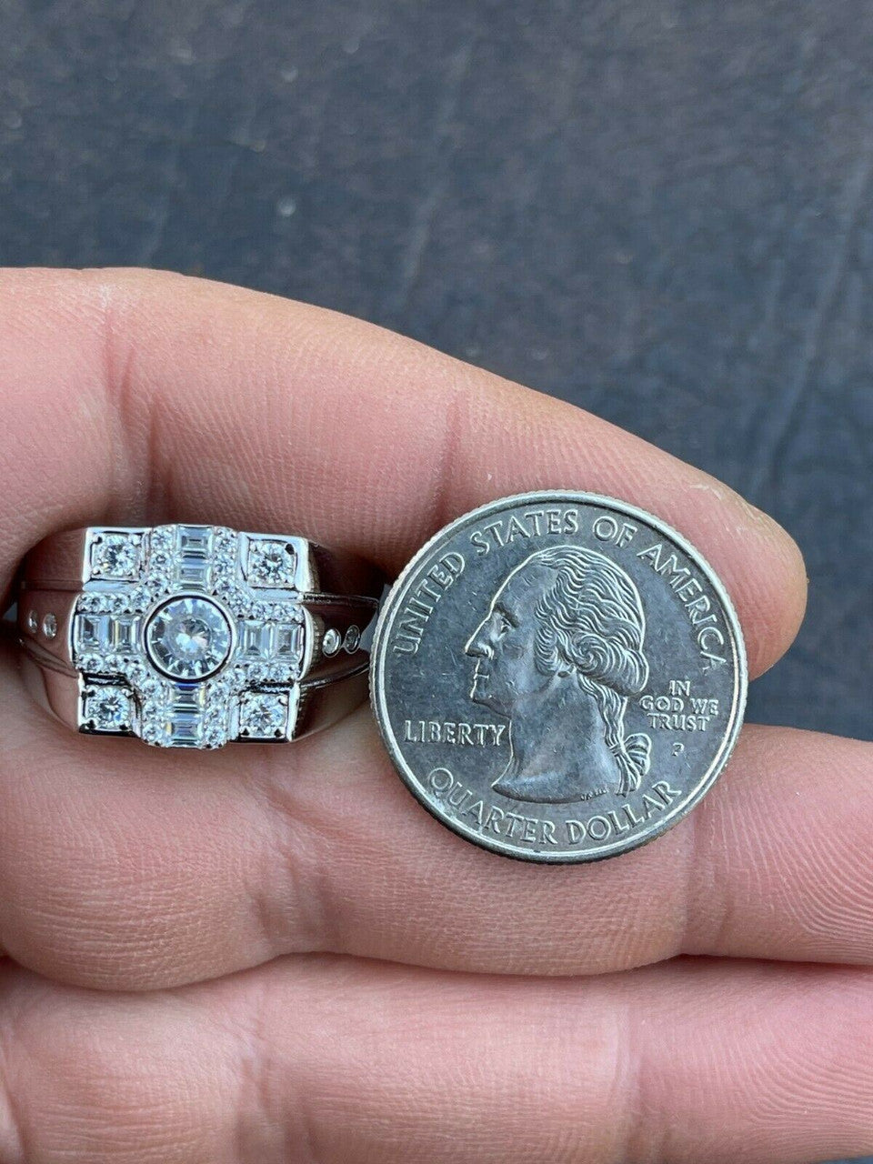 Italiano Silver, Inc Real Genuine 925 Silver Diamond Iced Baguette Mens Pinky Square Hip Hop RING