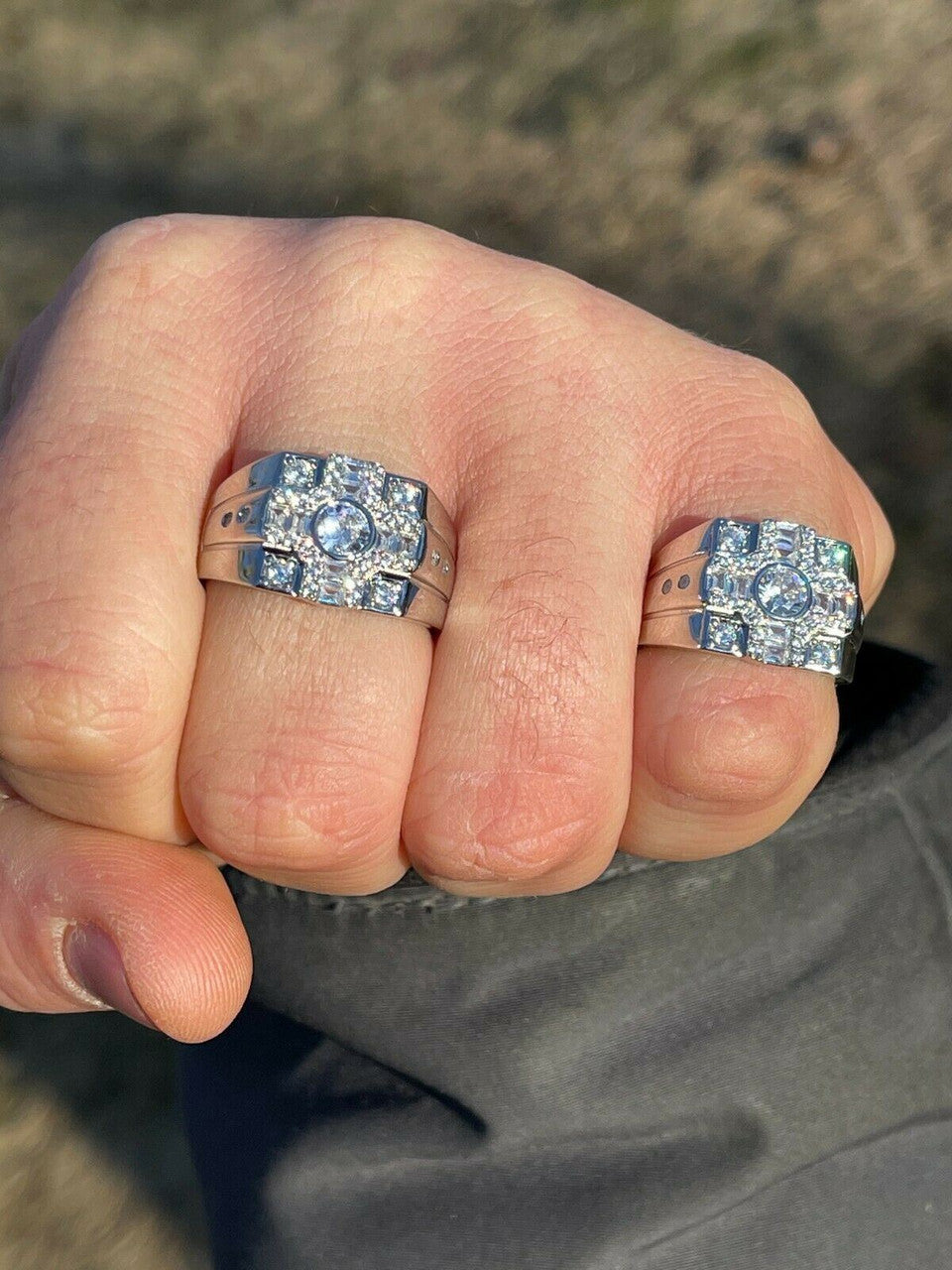 Italiano Silver, Inc Real Genuine 925 Silver Diamond Iced Baguette Mens Pinky Square Hip Hop RING