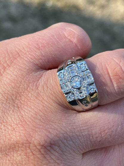 Italiano Silver, Inc Real Genuine 925 Silver Diamond Iced Baguette Mens Pinky Square Hip Hop RING