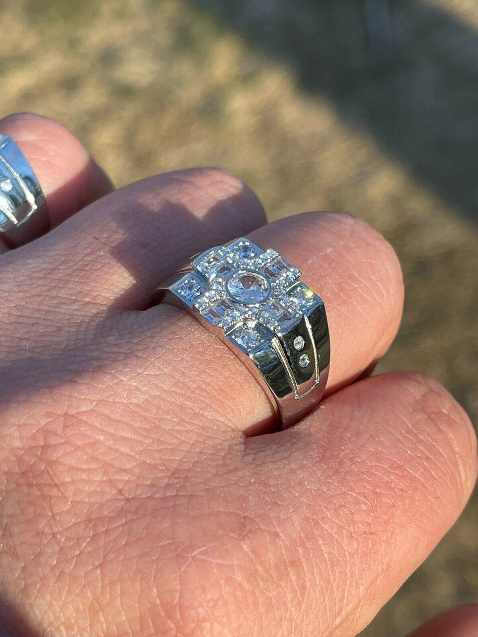 Italiano Silver, Inc Real Genuine 925 Silver Diamond Iced Baguette Mens Pinky Square Hip Hop RING