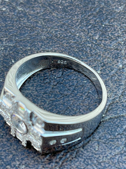 Italiano Silver, Inc Real Genuine 925 Silver Diamond Iced Baguette Mens Pinky Square Hip Hop RING