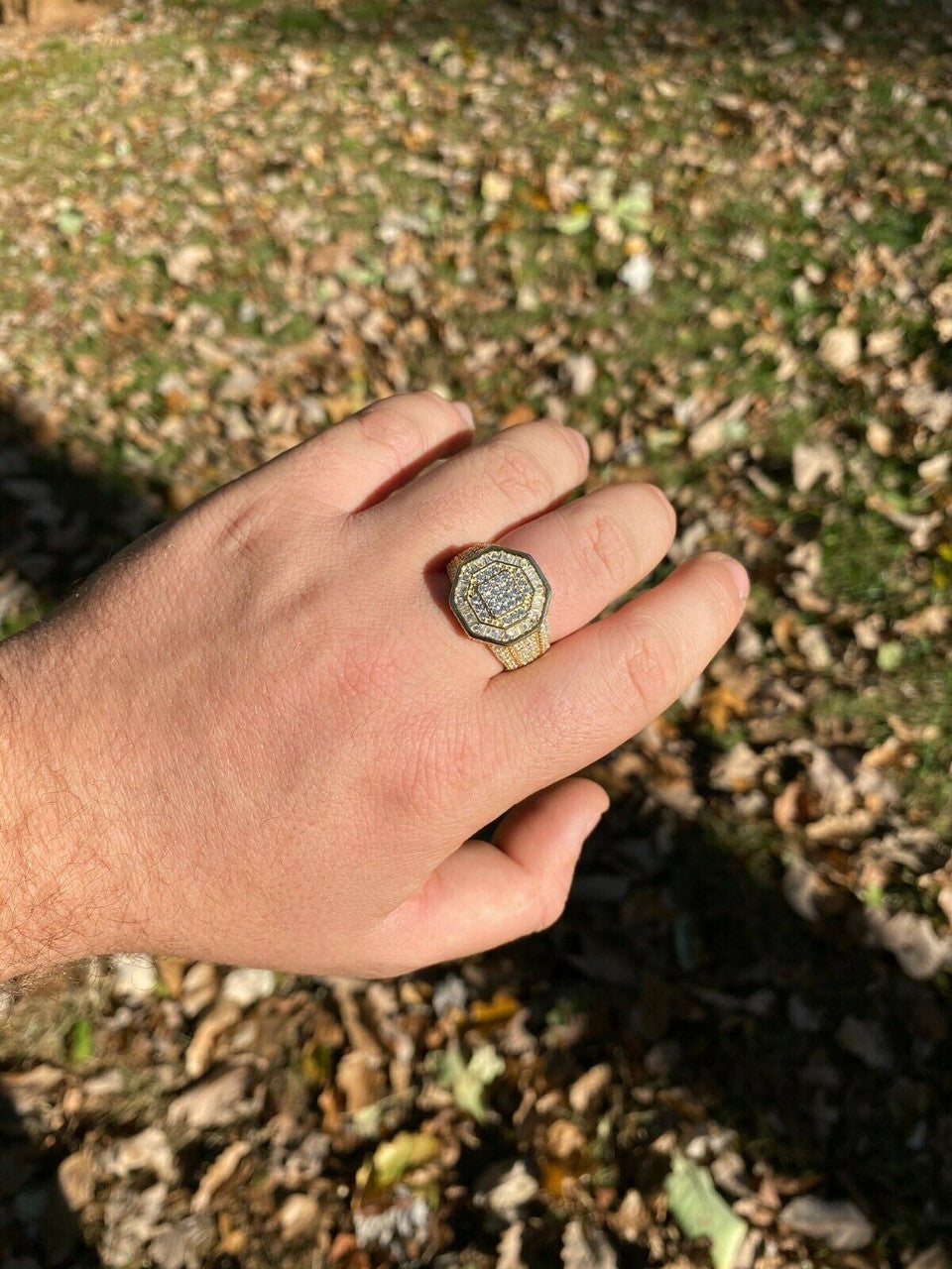 Italiano Silver, Inc REAL Mens 14k Gold Over Solid 925 Silver Hip Hop Iced Flooded Out Diamond Ring