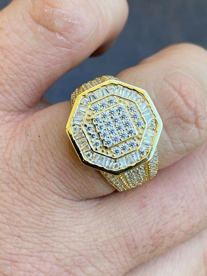 Italiano Silver, Inc REAL Mens 14k Gold Over Solid 925 Silver Hip Hop Iced Flooded Out Diamond Ring
