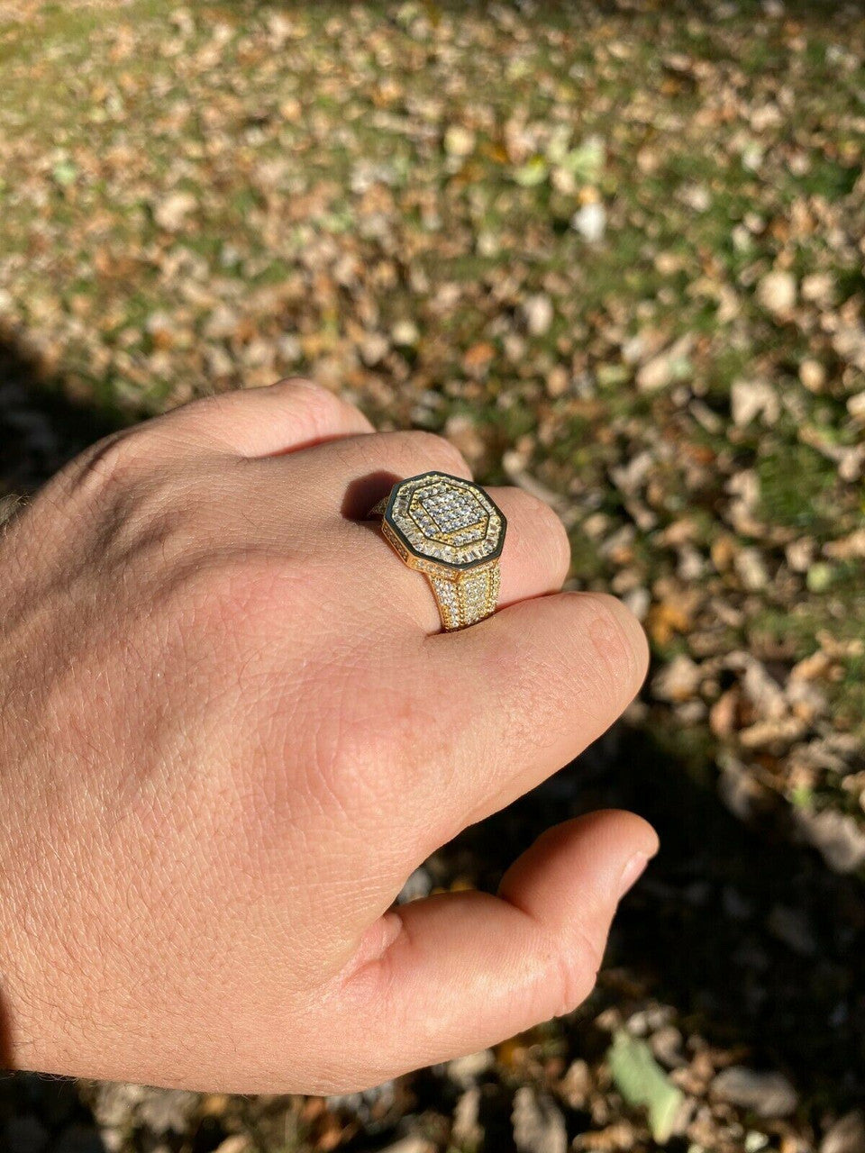 Italiano Silver, Inc REAL Mens 14k Gold Over Solid 925 Silver Hip Hop Iced Flooded Out Diamond Ring