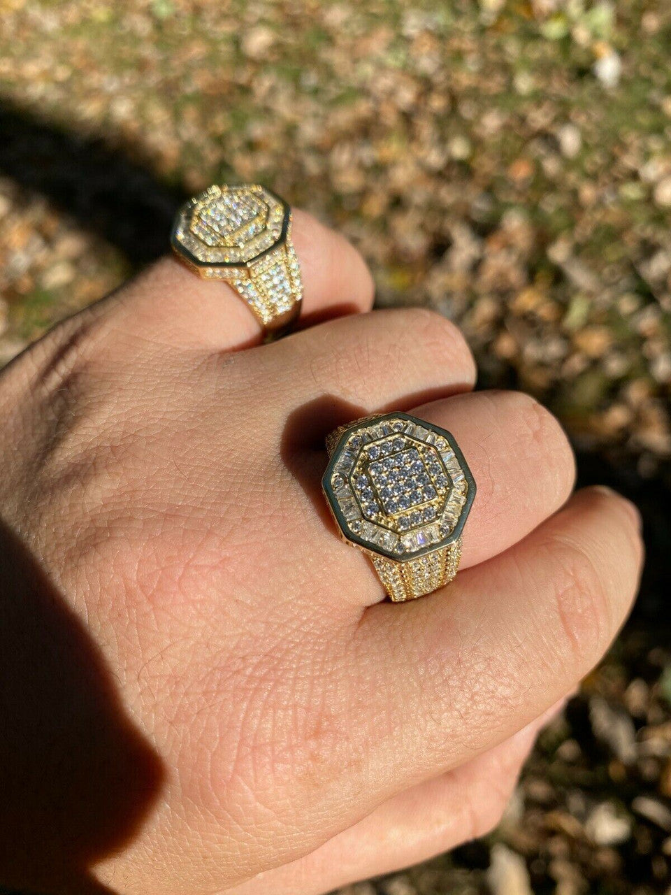 Italiano Silver, Inc REAL Mens 14k Gold Over Solid 925 Silver Hip Hop Iced Flooded Out Diamond Ring