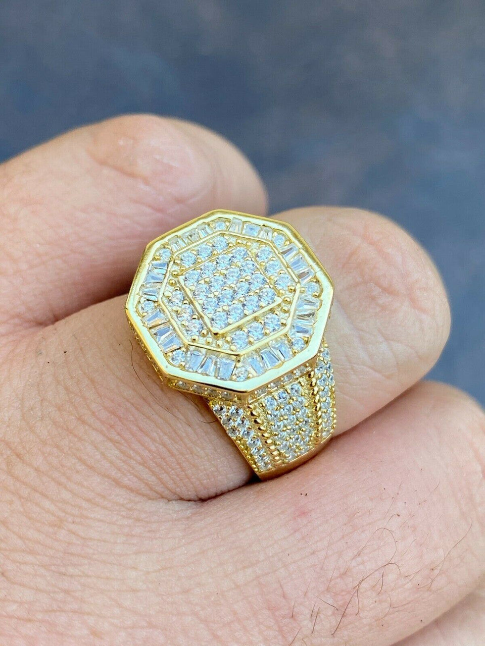 Italiano Silver, Inc REAL Mens 14k Gold Over Solid 925 Silver Hip Hop Iced Flooded Out Diamond Ring