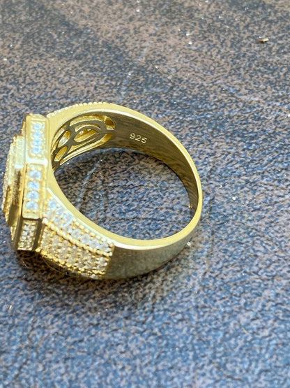Italiano Silver, Inc REAL Mens 14k Gold Over Solid 925 Silver Hip Hop Iced Flooded Out Diamond Ring