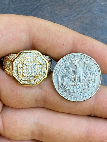 Italiano Silver, Inc REAL Mens 14k Gold Over Solid 925 Silver Hip Hop Iced Flooded Out Diamond Ring