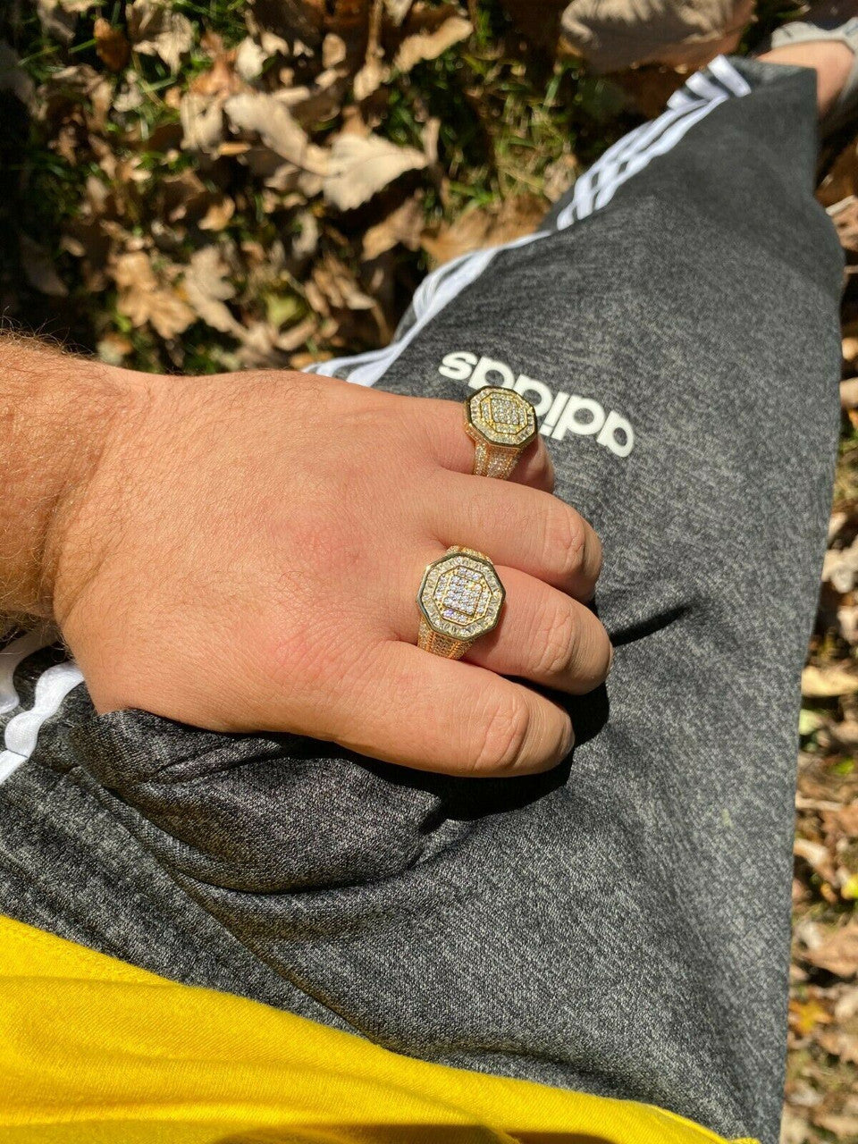 Italiano Silver, Inc REAL Mens 14k Gold Over Solid 925 Silver Hip Hop Iced Flooded Out Diamond Ring